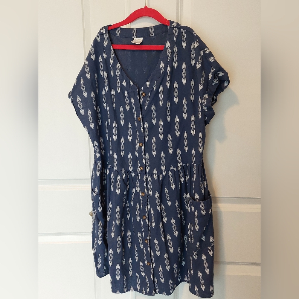 Peyton & Parker Navy Blue Button Down Dress With Pockets Girl's L 14 Linen Rayon